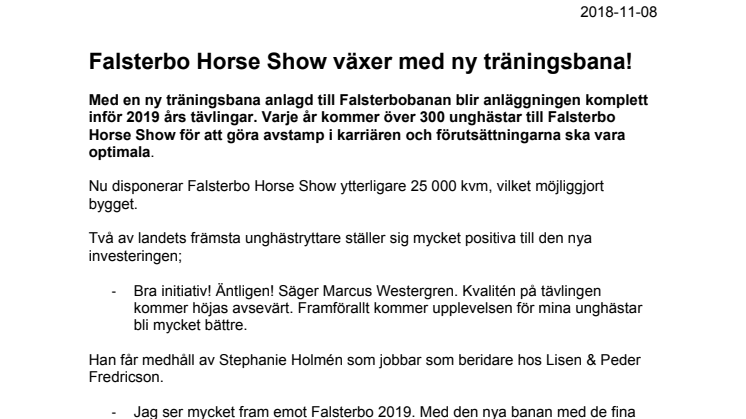 Falsterbo Horse Show växer med ny träningsbana!