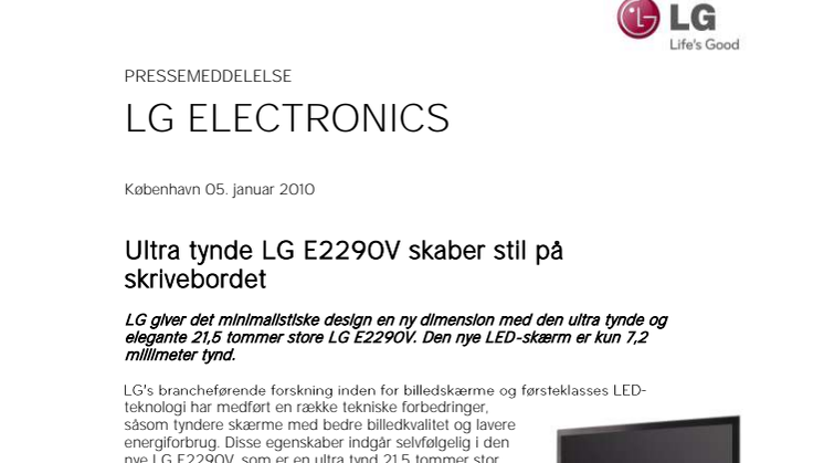 Ultra tynde LG E2290V skaber stil på skrivebordet