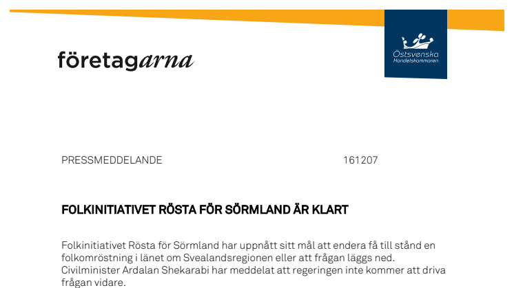 Folkinitiativet Rösta för Sörmland är klart