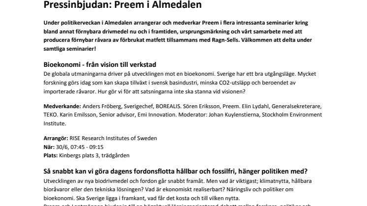 Pressinbjudan: Preem i Almedalen