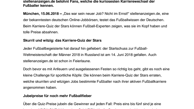 Karriere-Quiz der Stars: Mit stellenanzeigen.de das Fußballwissen testen und Jubelpreise gewinnen