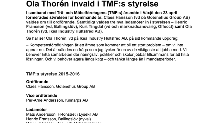 Ola Thorén invald i TMF:s styrelse