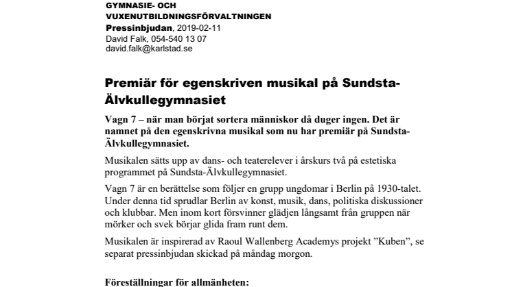 Pressinbjudan - Premiär för egenskriven musikal på Sundsta-Älvkullegymnasiet