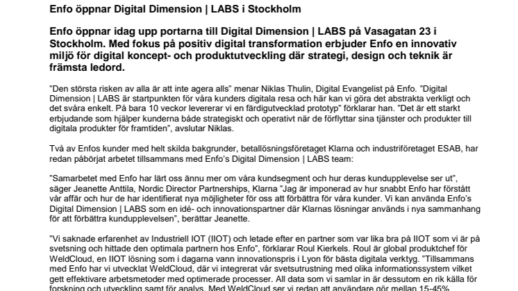 Enfo öppnar Digital Dimension | LABS i Stockholm