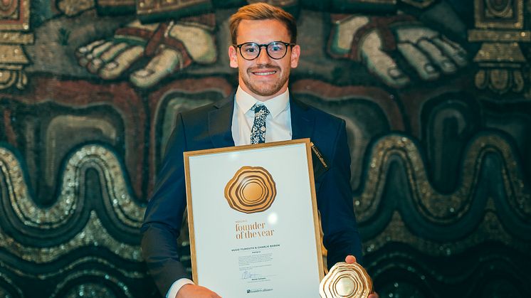 Hugo Tilmouth and Charlie Baron (in the photo) received the Growth Rings in Gold for the global award Young Founder of the Year at the Founders Awards Gala held at Stockholm City Hall on September 22.