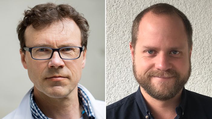 Årets Johnny Ludvigsson-pristagare Pål Njølstad (Foto: Universitetet i Bergen) och Oskar Skog  (Foto: Sanna Hellgren Nilsson)