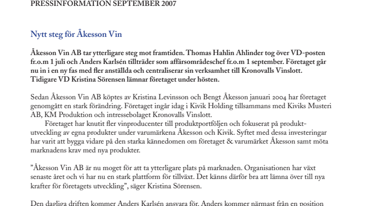 Nytt steg för Åkesson Vin