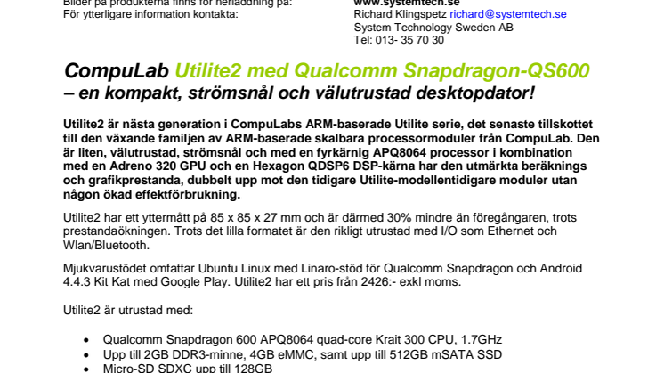 CompuLab Utilite2  – en kompakt, strömsnål och välutrustad desktopdator