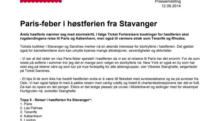 Paris-feber i høstferien fra Stavanger