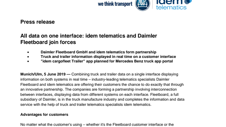  All data on one interface: idem telematics and Daimler Fleetboard join forces