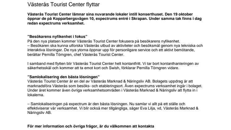 Västerås Tourist Center flyttar 