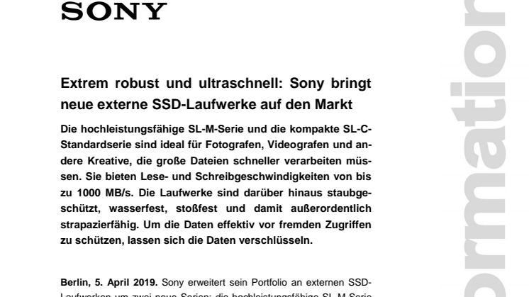 Extrem robust und ultraschnell: Sony bringt neue externe SSD-Laufwerke auf den Markt