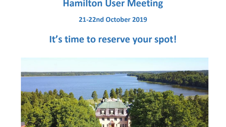 2nd call Hamilton user meeting 2019 - time to reserve your spot