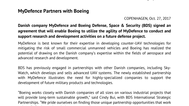 MyDefence Partners with Boeing