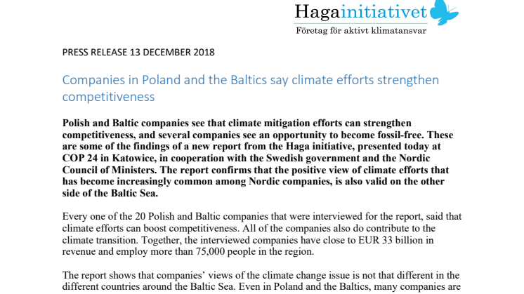 Companies in Poland and the Baltics say climate efforts strengthen competitiveness