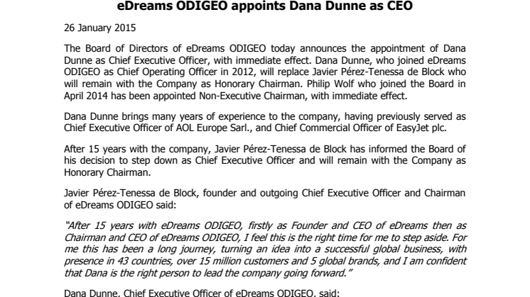 Dana Dunne eDreams ODIGEO ryhmän uusi CEO