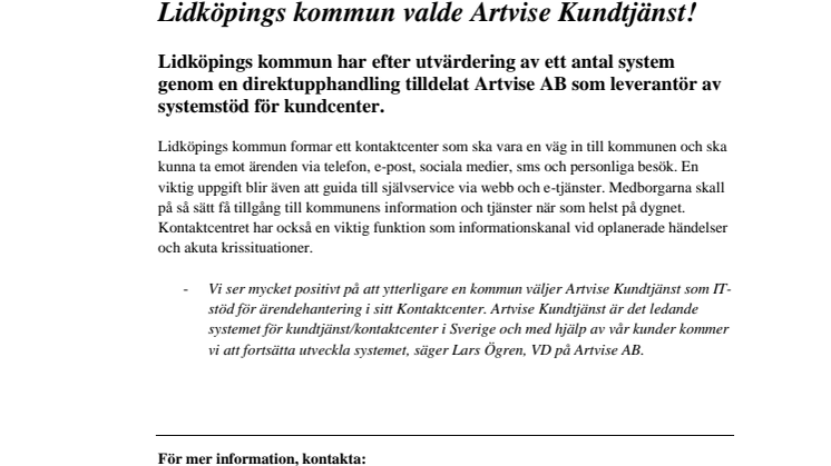Lidköpings kommun valde Artvise Kundtjänst!