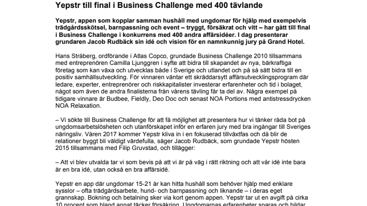 Yepstr till final i Business Challenge med 400 tävlande