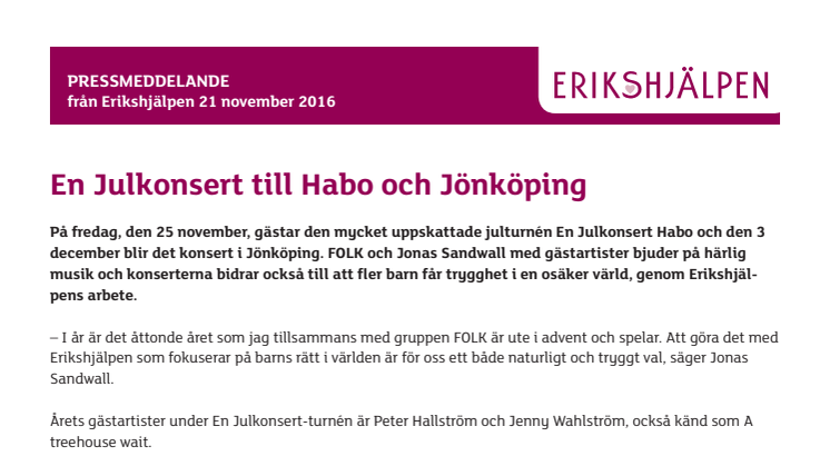 En Julkonsert till Habo och Jönköping