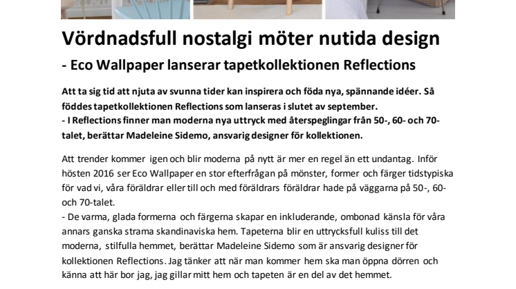 Vördnadsfull nostalgi möter nutida design - Eco Wallpaper lanserar tapetkollektionen Reflections