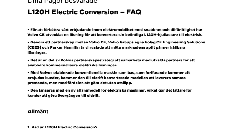 Frågor och svar -  Volvo L120H Electric Conversion