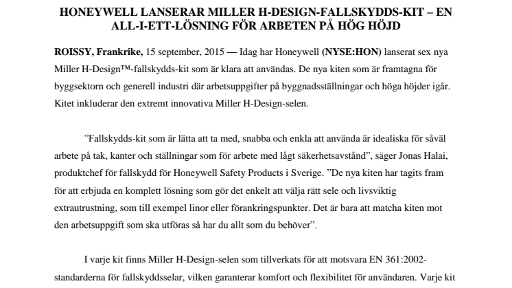 Honeywell lanserar Miller H-design-fallskydds-kit – en all-i-ett-lösning för arbeten på hög höjd  