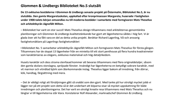  Glommen & Lindbergs Biblioteket No.5 slutsålt 