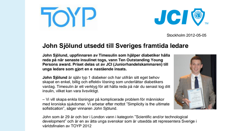 John Sjölund utsedd till Sveriges framtida ledare