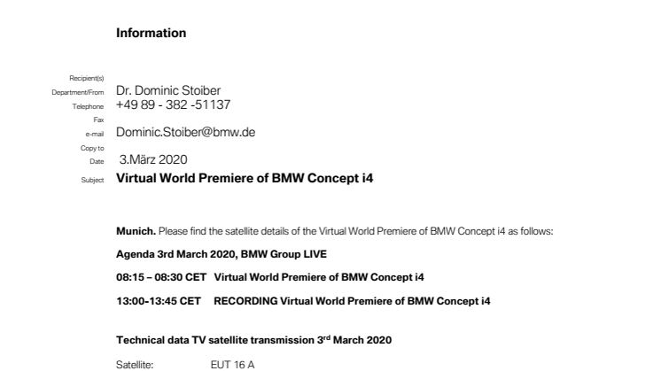 Satellite details - Virtual World Premiere BMW Concept i4