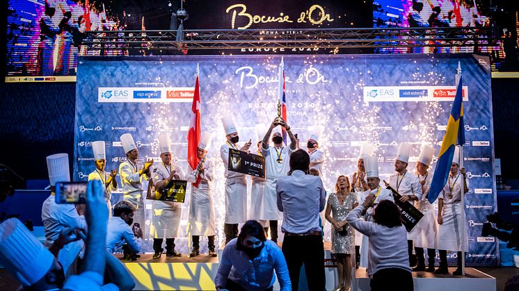 Sverige på prispallen tillsammans med Norge och Danmark i Bocuse d'Or Europe 2020
