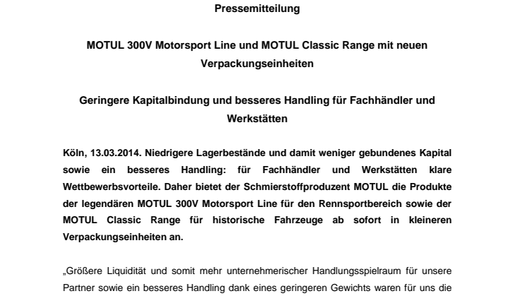 MOTUL 300V Motorsport Line und MOTUL Classic Range mit neuen Verpackungseinheiten