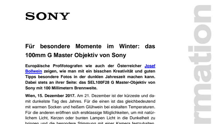 Für besondere Momente im Winter: das 100mm G Master Objektiv von Sony
