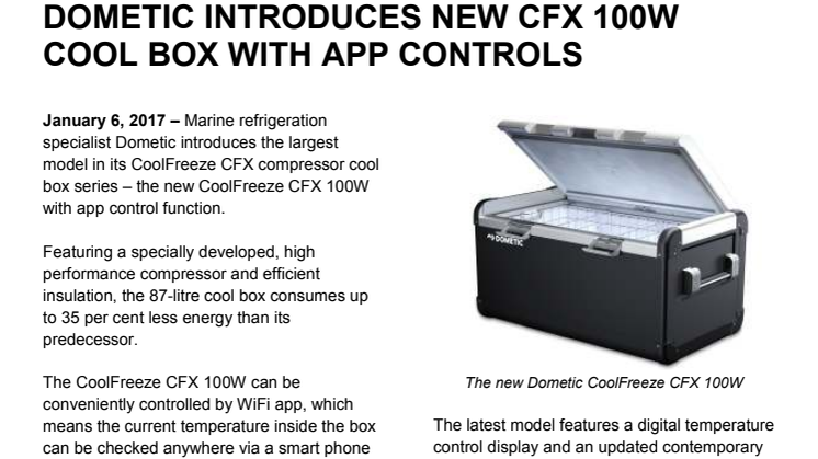 Dometic Introduces New CFX 100W Cool Box with App Controls