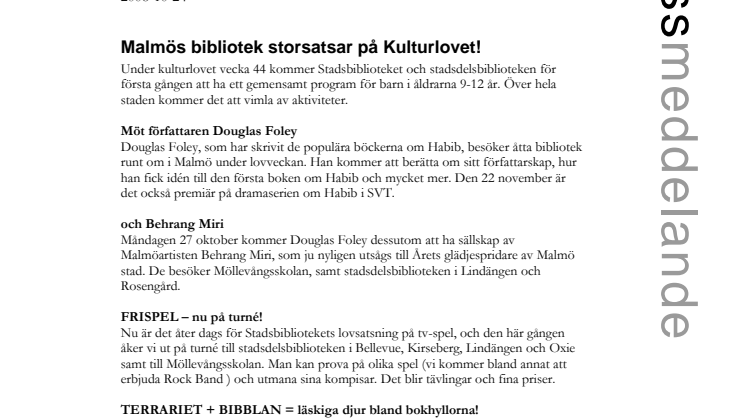 Malmös bibliotek storsatsar på Kulturlovet!