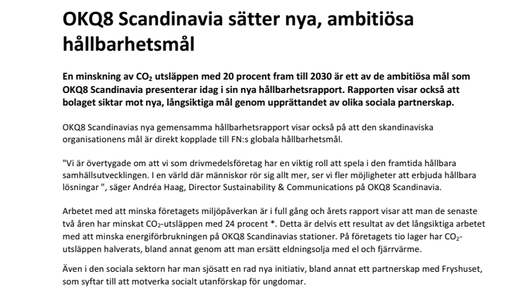 OKQ8 Scandinavia sätter nya, ambitiösa hållbarhetsmål 