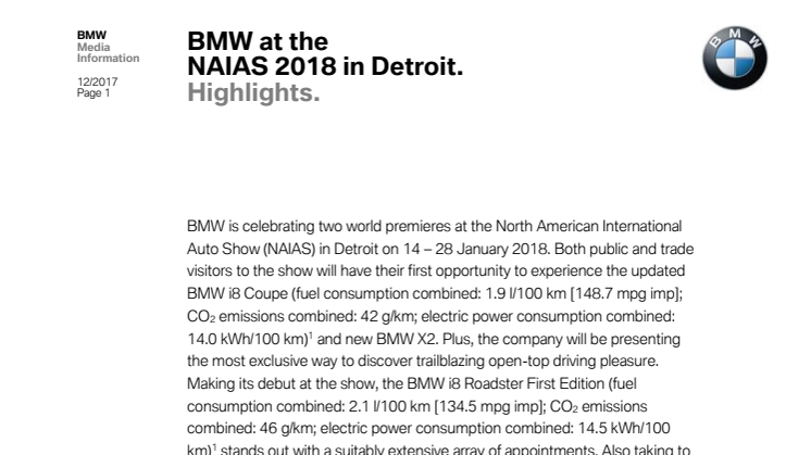 BMW Group - NAIAS 2018 - Detroit Motor Show