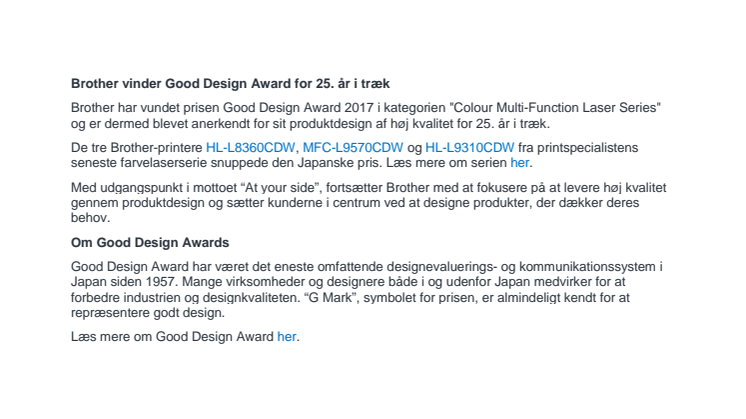 Brother vinder Good Design Award