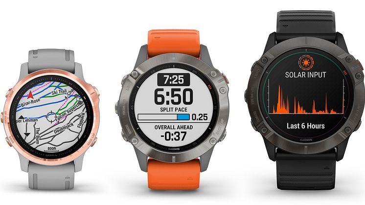 Garmin® presenterar fēnix® 6-serien Multisportklockor med större skärmar, längre batteritid, innovativa prestandafunktioner och Garmins första klocka med solteknik