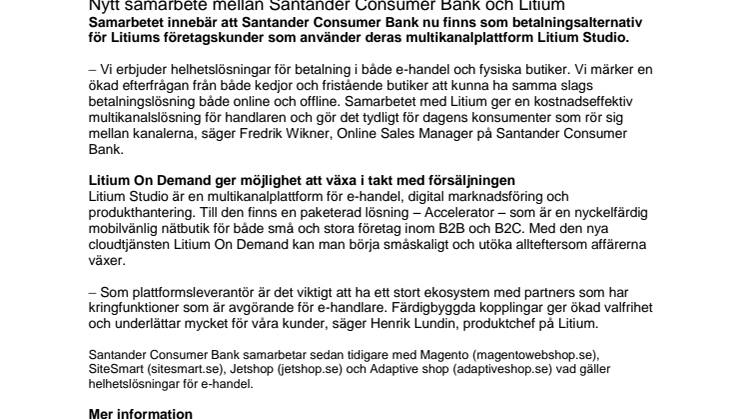 Nytt samarbete mellan Santander Consumer Bank och Litium 