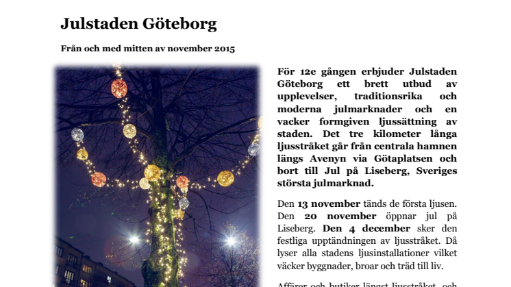 Info om Julstaden Göteborg 2015