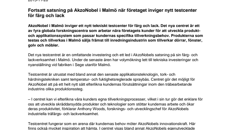 Fortsatt satsning på AkzoNobel i Malmö när företaget inviger nytt testcenter för färg och lack