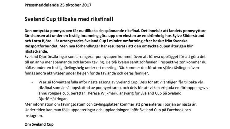 Sveland Cup tillbaka med riksfinal!