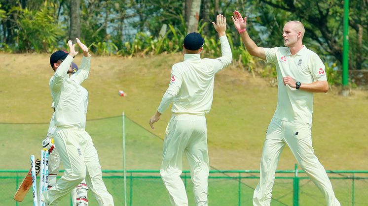 Zak Chappell picked up three wickets for England Lions in India A's first innings