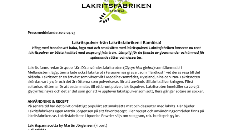Lakritspulver från Lakritsfabriken i Ramlösa!