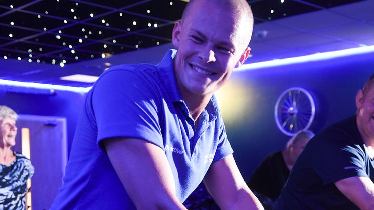 Joe McQuade from Bury Leisure tries out the new spinning bikes. 