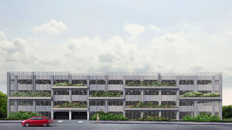 Midroc utvecklar ett nytt bostadsområde, Bulltofta Friluftsstad. Centralt i området uppförs ett parkeringshus. 