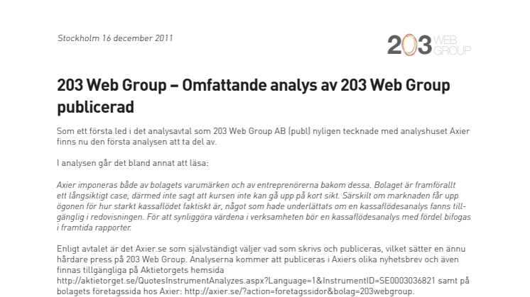 203 Web Group – Omfattande analys av 203 Web Group publicerad