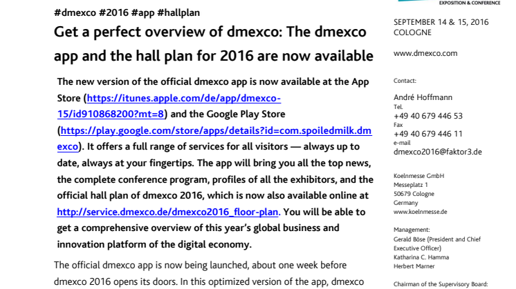 Get a perfect overview of dmexco: The dmexco app and the hall plan for 2016 are now available