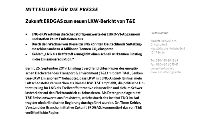 Zukunft ERDGAS zum neuen LKW-Bericht von T&E