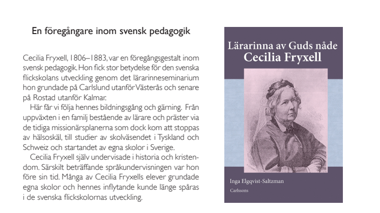 Ny bok: Lärarinna av Guds nåde – Cecilia Fryxell